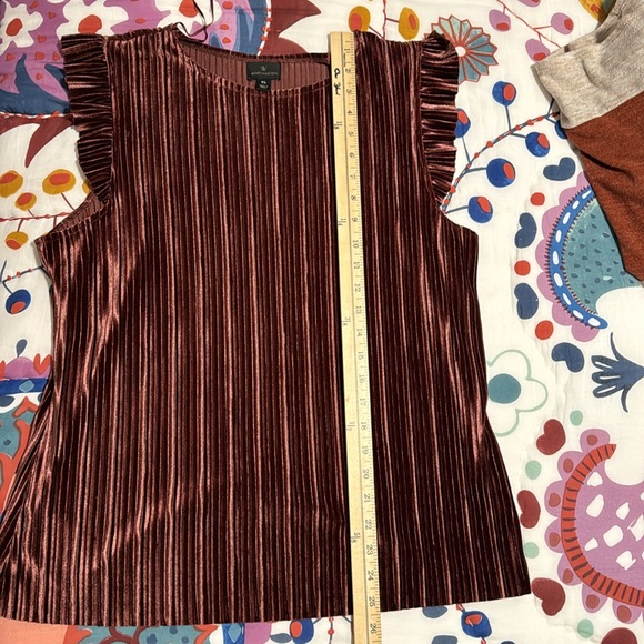 WORTHINGTON Wine Maroon Velvet Flutter Sleeve Tank - XL - Picture 5 of 7